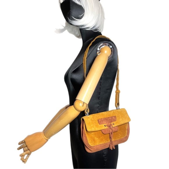 Prada Authentic Vintage 90’s Rare Two Tone Brown Shoulder Bag Suede NWT - Picture 3 of 16